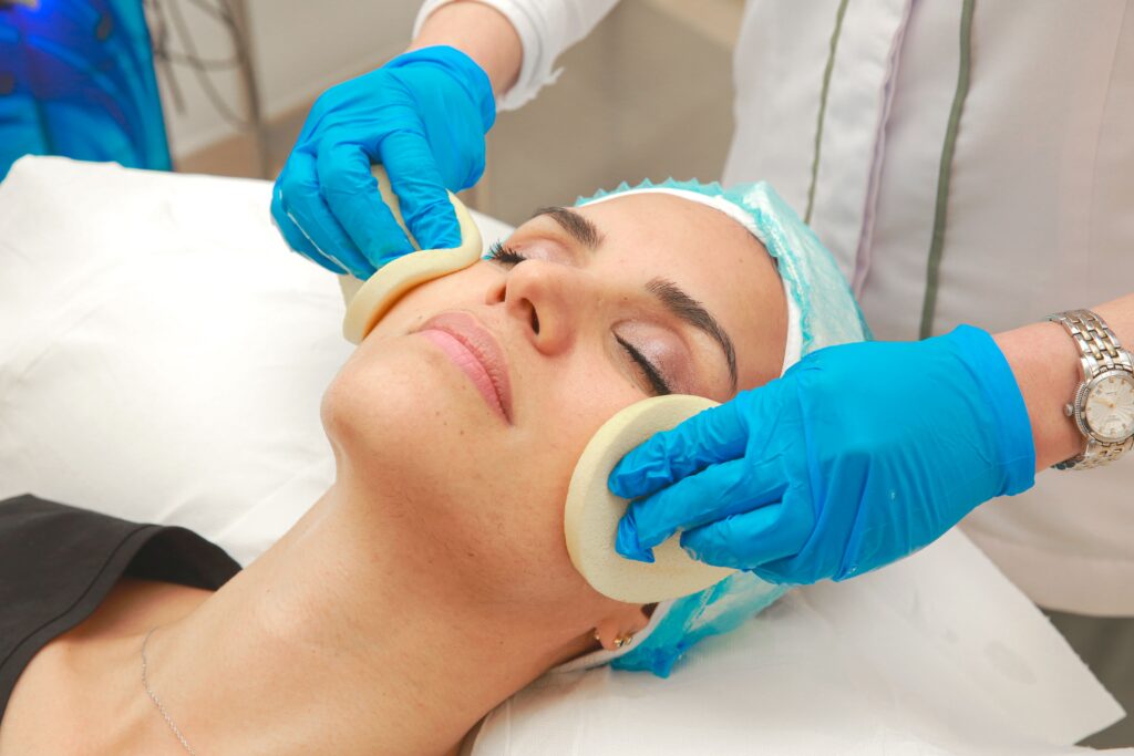Dermatofuncional Close-up of a facial cleansing treatment at a Dubai spa, highlighting skincare and wellness.